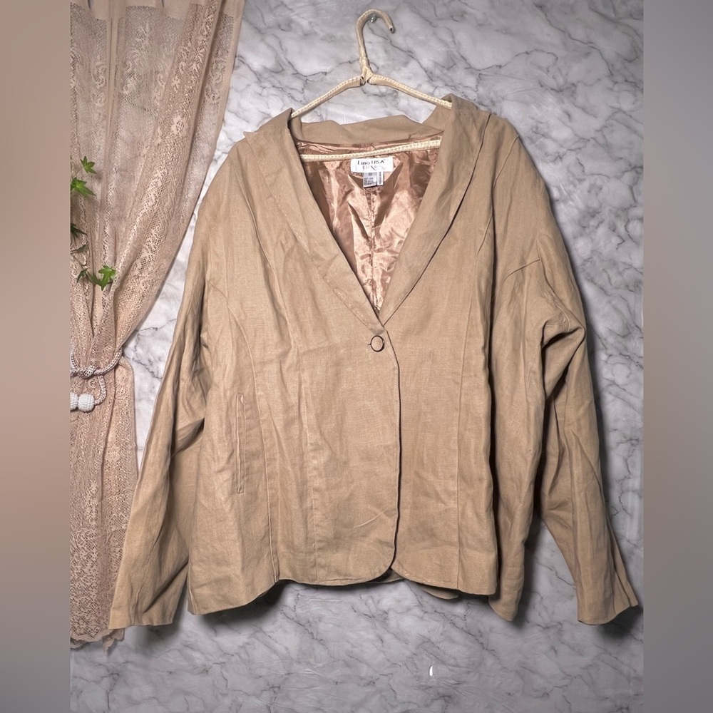 100% Linen Blazer Plus Size 4X Lino USA Luxe Beige Minimalist Capsule Jacket